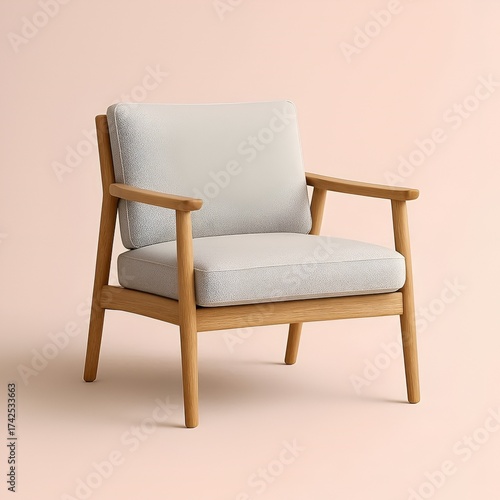 Modern Beige Armchair with Wooden Legs