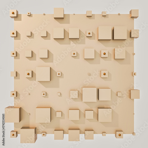 A clean and professional 3D background featuring colorful cubes arranged in a balanced geometric grid on a contrasting color surface.