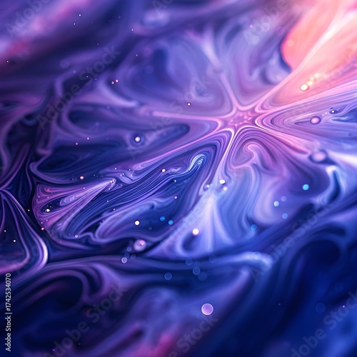 Abstract Vibrant Fluid Art Swirl in Purple and Pink Nebula
