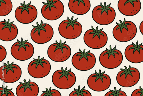 Seamless pattern of red tomatoes on light background