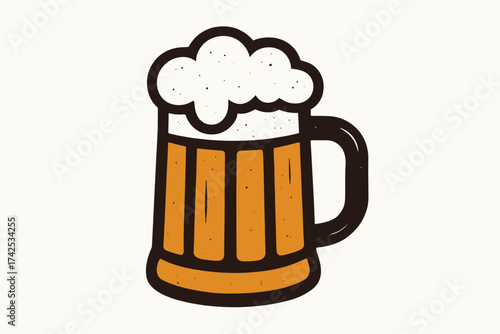 Foamy mug of beer illustration with bold outlines and rich hues