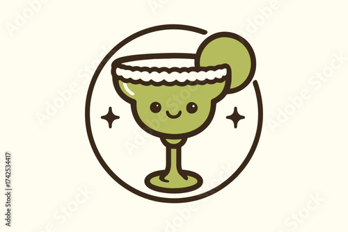 Cute margarita glass with lime kawaii design