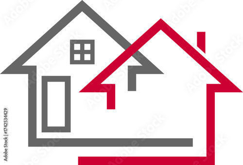 Zwei Häuser, Immobilien und Dachdecker Logo, Hintergrund	
