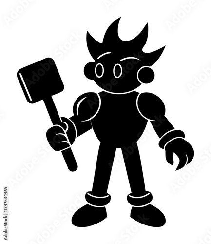 Vector art of silhouette of a robot character holding a hammer