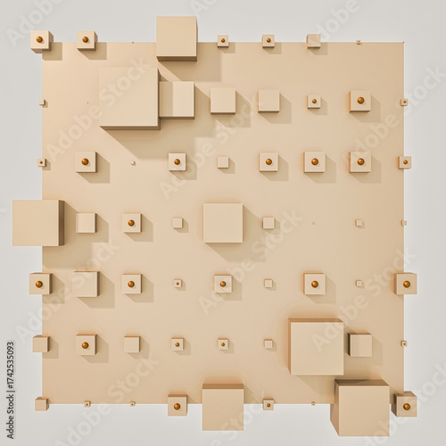 A clean and professional 3D background featuring colorful cubes arranged in a balanced geometric grid on a contrasting color surface.