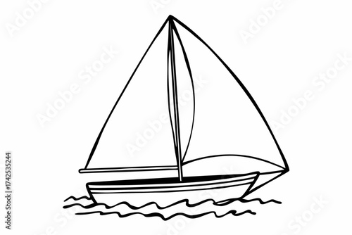 Sailing Boat Line Icon – Simple Minimal Outline on Water