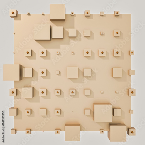 A clean and professional 3D background featuring colorful cubes arranged in a balanced geometric grid on a contrasting color surface.