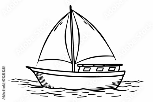 Sailing Boat Line Icon – Simple Minimal Outline on Water