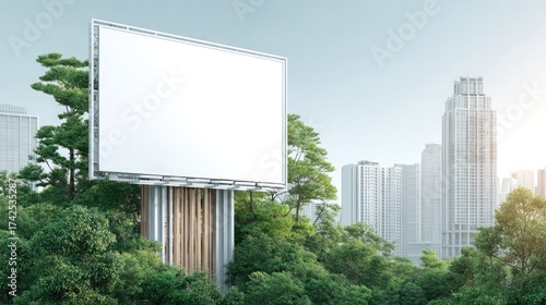 Wallpaper Mural Empty Digital Billboard Surrounded by Lush Green Trees in Cityscape Torontodigital.ca