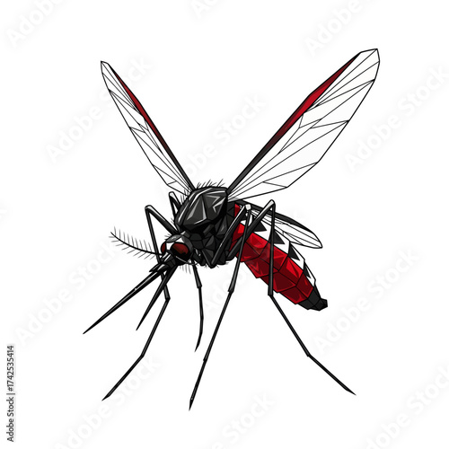 Aedes Mosquito Illustration with Striking Red and Black Markings