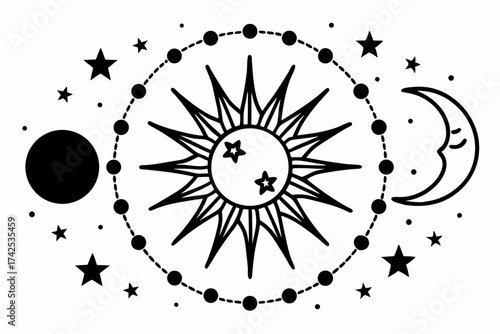 Sun and Moon Line Art – Minimalist Celestial Outline Design