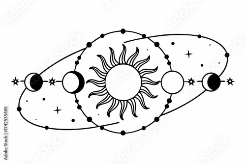 Sun and Moon Line Art – Minimalist Celestial Outline Design
