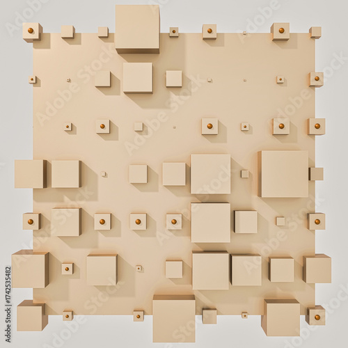 A clean and professional 3D background featuring colorful cubes arranged in a balanced geometric grid on a contrasting color surface.