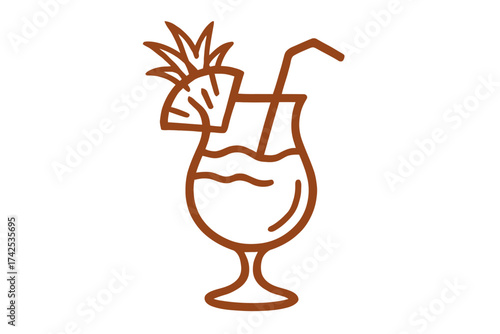 Outline of tropical cocktail with pineapple garnish and straw