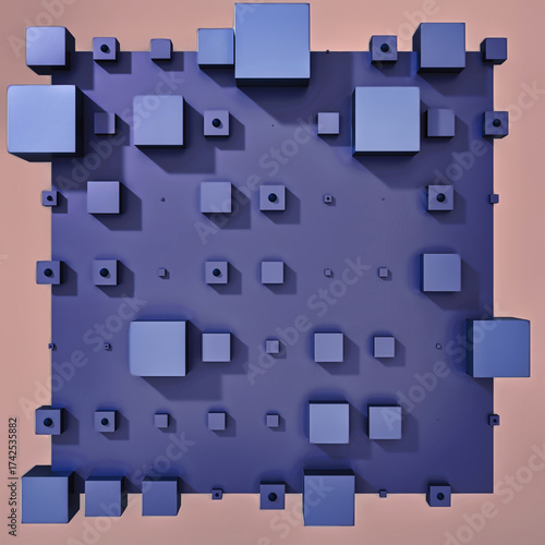 A clean and professional 3D background featuring colorful cubes arranged in a balanced geometric grid on a contrasting color surface.