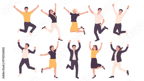Vector illustration of diverse happy people jumping joyfully celebration and excitement scalable eps graphic vector