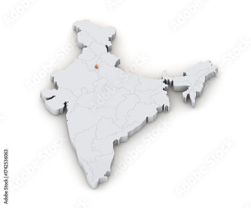 Delhi 3d map in India isolated on transparent background. Three-dimensional India's state map. India map 3d Illustration.