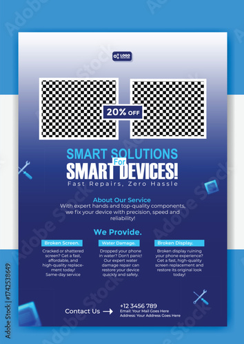 Smart solutions for smart devices flyer template for phone repair service promotion