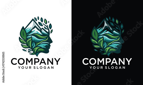 Creative Human Face Tree Nature Logo Design Vector Template Icon