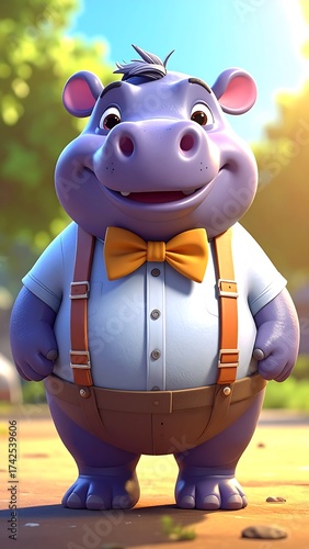 Cartoon hippo in casual attire