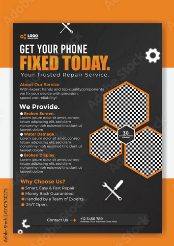 Get your phone fixed today flyer template for phone repair service promotion design