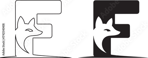 Sleek Fox Head Negative Space Letter F Vector Logo