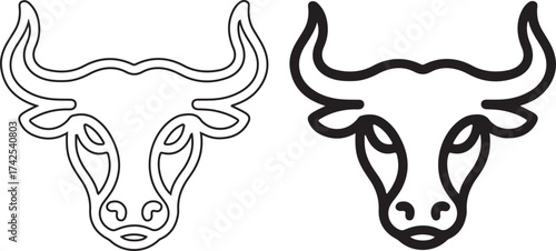 Minimalist Bull Head Outline Logo or Icon Design