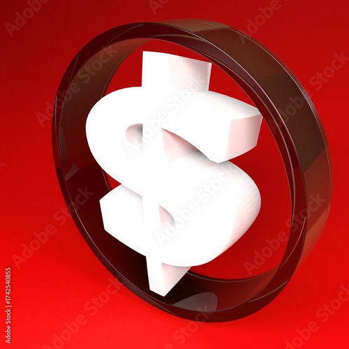 Dollar sign in glass circle, on red background
