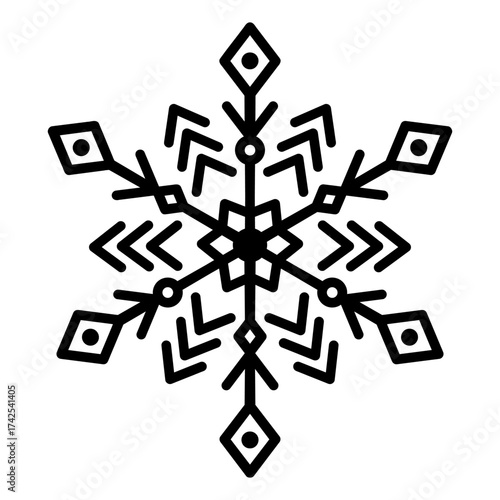 Clean geometric snowflake in vector. Frozen seasonal icon, symmetrical frosty ornament and isolated element for abstract winter design.