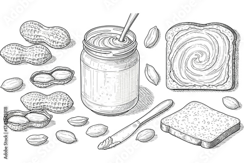 Vector art of hand drawn illustration of peanut butter food botanical drawing