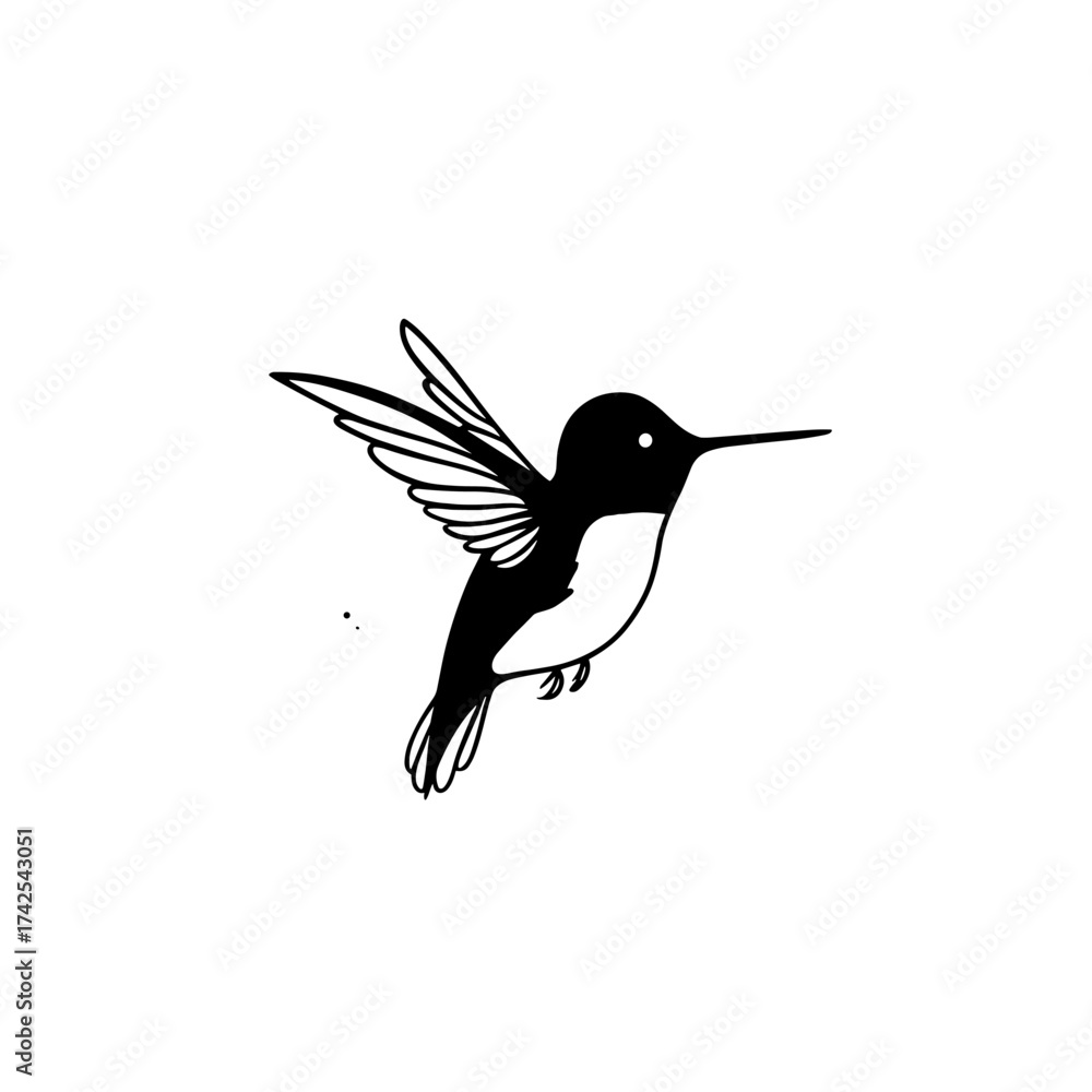 Obraz premium Hummingbird. Hummingbird simple black and white line art vector logo