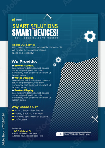 Smart solutions for smart devices flyer template for phone repair service promotion