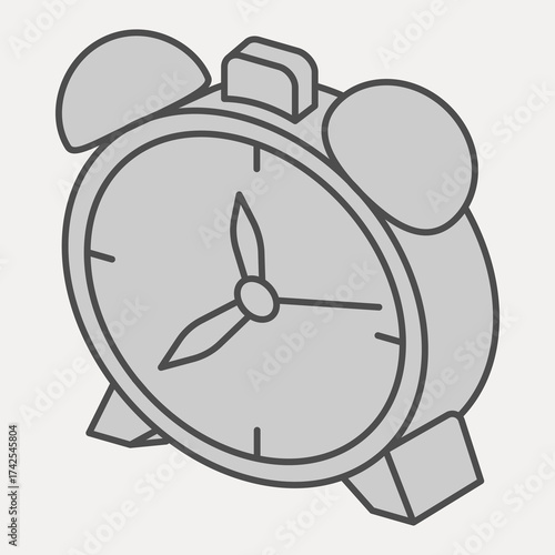Alarm clock with bells isometric icon, time concept. Vector graphics. Morning clock sign and editable stroke, outline style icon for mobile or web design.