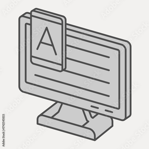 Monitor screen and smartphone with A letter isometric icon, online education concept. Vector graphics. Displays sign and editable stroke, outline style icon for mobile or web design.