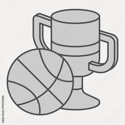 Basketball ball and cup isometric icon, sport concept. Vector graphics. Ball with winner trophy sign and editable stroke, outline style icon for mobile or web design.