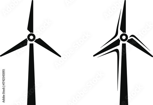 Wind turbine silhouette, renewable energy icon, windmill vector illustration, eco friendly power generation, sustainable energy symbol, clean electricity concept art