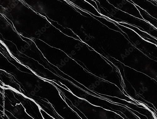 Cosmic Black Marble: Dramatic White Veins on a Deep Black Background