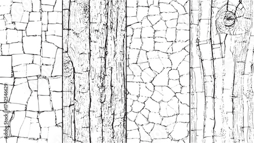Black and White Wood Texture | Wooden Planks Grunge Overlay with Cracks, Stains, and Distressed Vector Design