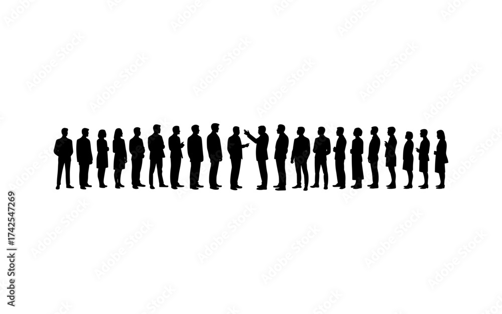 Naklejka premium Business people silhouettes vector illustration design, diverse group of male and female business isolated, entrepreneurial, working, corporate staff, office work environment, leadership and success