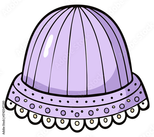 Cartoon Purple Baby Bonnet with Lace Brim Illustration, Cute Baby Hat Design Element, Nursery Decor, Sweet Infant Headwear