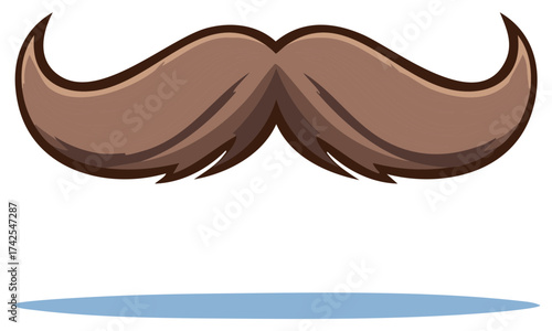 Moustache Vector, A stylish brown vintage curled mustache illustration on white, classic facial hair, and trendy design.