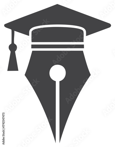 Academic symbol of graduation and knowledge, illustrated as a pen and cap.