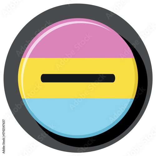 Pansexual Pride Round Button with a Black Outline, Symbol of Equality