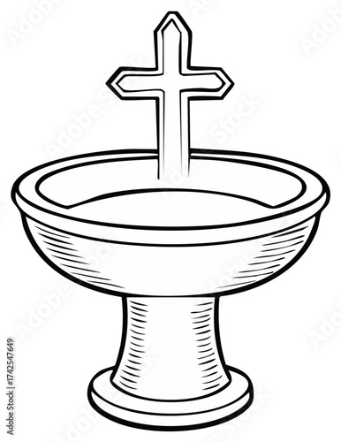 black and white baptismal font with cross clip art preview
