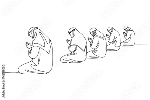 Vector art of muslims praying continuous line drawing vector illustration simple design