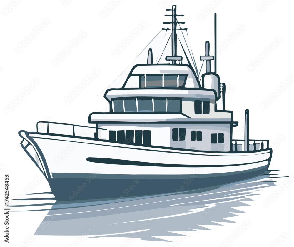 Obraz premium Cartoon style Yacht Illustration of a motor yacht sailing at sea