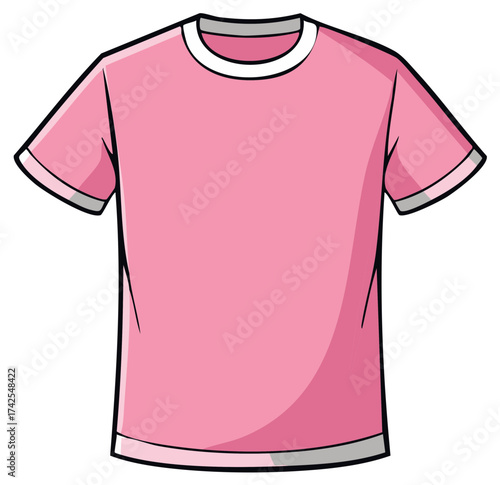 Bright pink t-shirt with white trim and short sleeves for apparel and design use
