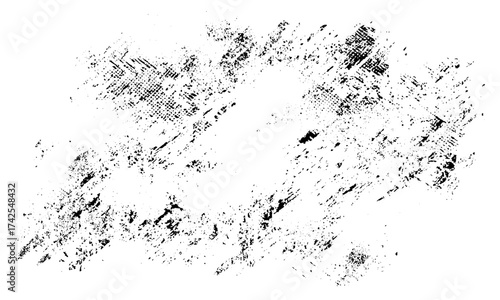 Vintage black and white grunge background transparent overlay .Dark dirty grunge texture vector with cracks and dust particles