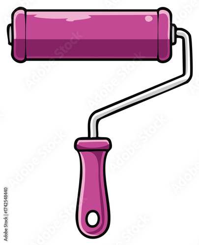Pink paint roller illustration, tool for painting walls, art supplies