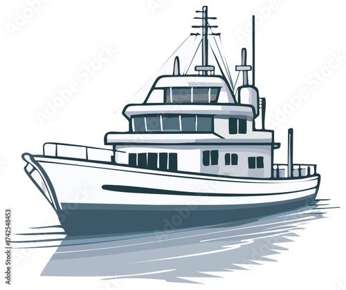 Cartoon style Yacht Illustration of a motor yacht sailing at sea
